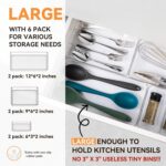 6 Pack Large Clear Plastic Drawer Organizer Trays, Acrylic Kitchen Drawer Organization and Storage Dividers, Non-Slip Storage Bins for Makeup, Kitchen Utensils, Bathroom, Jewelries and Office Desk - Image 3