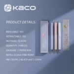 KaCo Gel Pens Cute Stationery 3 Pieces 0.5mm Fine Point, Quick Drying Pens for Journaling Aesthetic Office Supplies, 2 Black Ink and 1 Coral Ink - Image 3