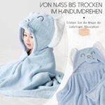 Cute Animal Hooded Baby Towel Soft Coral Fleece Baby Towels with Hood Toddler Bath Towel Large 27 x 55 Inch Ultra Absorbent Hooded Bath Towels for Babies Baby Bath Towel（Blue - Image 5