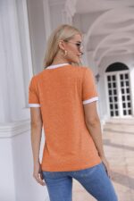 Womens T Shirt Short Sleeve Crew Neck Basic Color Block Tee Tops - Image 4