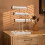 3 Tier Bracelet Holder Display - Detachable T Bar White Velvet Bracelet Holder, Jewelry Holder Organizer for Bracelet, Necklace, Watches, Rings - Image 4