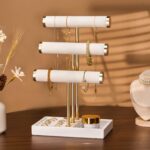 3 Tier Bracelet Holder Display - Detachable T Bar White Velvet Bracelet Holder, Jewelry Holder Organizer for Bracelet, Necklace, Watches, Rings - Image 5