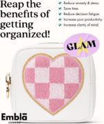 HEART Valentine Makeup Bag Travel Cosmetics Pouch and Toiletry Bag, Nylon Zipper Pouch Purse, Cute Make Up Organizer Storage Tote for Women Girls, Travel Skincare Case, Small Makeup Bags, White - Image 4