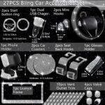 NBTEPEM 27 PCs Bling Car Accessories Set for Women, Steering Wheel Covers Universal Fit 15 Inch, Bling License Plate Frame, Bling Phone Holder, Bling Car Coasters (Silver Diamond) - Image 3