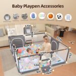 Playpen for Babies and Toddlers,73"x71"Baby Playpen with Mat Indoor＆Outdoor with Breathable Play Pen with Ocean Balls Hanging Pocket Basketball Hoop and Football Goal (Grey with Mat, 73"x71") - Image 4