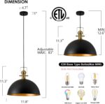 12 Inch Black Farmhouse Pendant Lights Matte Pendant Lights for Kitchen Island Industrial Adjustable Height Vintage Dome Hanging Light Fixtures for Barn Dining Room 3 Packs - Image 3