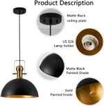 12 Inch Black Farmhouse Pendant Lights Matte Pendant Lights for Kitchen Island Industrial Adjustable Height Vintage Dome Hanging Light Fixtures for Barn Dining Room 3 Packs - Image 4