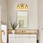 Bathroom Light Fixtures, 3-Light Brass Vanity Wall Light Over Mirror with Green Tulip Glass Shade for Bedroom Living Room - Image 3