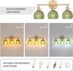 Bathroom Light Fixtures, 3-Light Brass Vanity Wall Light Over Mirror with Green Tulip Glass Shade for Bedroom Living Room - Image 5
