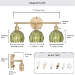 Bathroom Light Fixtures, 3-Light Brass Vanity Wall Light Over Mirror with Green Tulip Glass Shade for Bedroom Living Room - Image 6