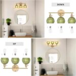 Bathroom Light Fixtures, 3-Light Brass Vanity Wall Light Over Mirror with Green Tulip Glass Shade for Bedroom Living Room - Image 7