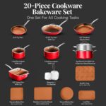 Gotham Steel 20 Pc Pots and Pans Set Nonstick Cookware + Bakeware Set, Complete Ceramic for Kitchen, Non Stick with Lids, Dishwasher / Oven Safe, Toxic - Red - Image 3