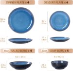 Plates and Bowls Sets for 4 - CJDC-QUELO 16-Piece Stoneware Dinnerware Sets, Ceramic Dishware Set for Kitchen Use and Formal Dining, Chip and Scratch Resistant Microwave Dishwasher Safe, Blue - Image 3