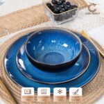 Plates and Bowls Sets for 4 - CJDC-QUELO 16-Piece Stoneware Dinnerware Sets, Ceramic Dishware Set for Kitchen Use and Formal Dining, Chip and Scratch Resistant Microwave Dishwasher Safe, Blue - Image 4