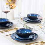 Plates and Bowls Sets for 4 - CJDC-QUELO 16-Piece Stoneware Dinnerware Sets, Ceramic Dishware Set for Kitchen Use and Formal Dining, Chip and Scratch Resistant Microwave Dishwasher Safe, Blue - Image 8