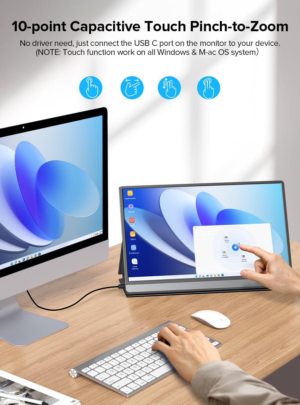 UPERFECT Portable Monitor Battery Touchscreen 120HZ | 15.6” 1ms Gaming Monitor | Built-in 10800mAh Battery Powered |FHD FreeSync| Type-C & HDMI | Travel Screen for Laptop, Computer, Game Consoles - Image 4