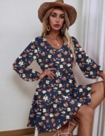 HOTOUCH Womens Casual A Line Dress V Neck Tiered Long Sleeve Fit Swing Dress with Pockets Loose Ruffled Dresses - Image 6