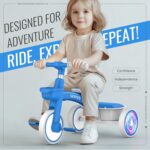 SEREED Colorful Lighting Toddler Tricycle for 2-5 Years Old Boys Girls, Adjustable Seat&Handlebar Trike, Removable Basket, Birthday Gift Idea for Kids Ages 2+ (Blue) - Image 3