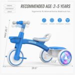 SEREED Colorful Lighting Toddler Tricycle for 2-5 Years Old Boys Girls, Adjustable Seat&Handlebar Trike, Removable Basket, Birthday Gift Idea for Kids Ages 2+ (Blue) - Image 9
