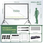 AAJK 150in Projector Screen with Stand,Portable 16:9 4K HD Indoor Outdoor Projection Screen with Wrinkle-Free Design, Ideal for Home Theater and Backyard Cinema – Includes Carry Bag - Image 4