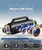 Ortizan Portable Bluetooth Speaker Loud, 80W Peak, Bass Up, 20H Playtime, IPX7 Waterproof, RGB Lights, Wireless Stereo Pairing, BT5.3, USB-C, Subwoofer Outdoor Speaker for Camping, Beach, Backyard - Image 3