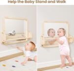 Montessori Mirror with Bar, Baby Pull to Stand Toys, Natural Wooden Frame & Baby Pull Up Bar, Adjustable Infant Coordination Small Mirror, Montessori Furniture for Toddler 6-18 Months - Image 3