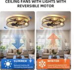 Caged Ceiling Fans with Lights and Remote Vintage Ceiling Fan with Light 19.6" Low Profile Flush Mount Ceiling Fan Lighting Fixture for Bedroom 6 Speeds Reversible (Black) - Image 3