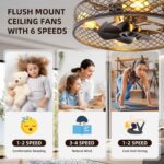 Caged Ceiling Fans with Lights and Remote Vintage Ceiling Fan with Light 19.6" Low Profile Flush Mount Ceiling Fan Lighting Fixture for Bedroom 6 Speeds Reversible (Black) - Image 4