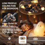 Caged Ceiling Fans with Lights and Remote Vintage Ceiling Fan with Light 19.6" Low Profile Flush Mount Ceiling Fan Lighting Fixture for Bedroom 6 Speeds Reversible (Black) - Image 5