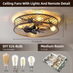 Caged Ceiling Fans with Lights and Remote Vintage Ceiling Fan with Light 19.6" Low Profile Flush Mount Ceiling Fan Lighting Fixture for Bedroom 6 Speeds Reversible (Black) - Image 6