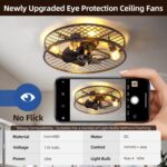 Caged Ceiling Fans with Lights and Remote Vintage Ceiling Fan with Light 19.6" Low Profile Flush Mount Ceiling Fan Lighting Fixture for Bedroom 6 Speeds Reversible (Black) - Image 8
