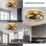Caged Ceiling Fans with Lights and Remote Vintage Ceiling Fan with Light 19.6" Low Profile Flush Mount Ceiling Fan Lighting Fixture for Bedroom 6 Speeds Reversible (Black) - Image 9