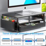 gianotter Desk Organizers and Accessories, Monitor Stand with Drawer and 2 Pen Holder, Desktop Organizer Suitable for Offices and Dormitories (Black) - Image 4