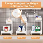 Under Sink Organizer, High Adjustable 2 Tier Under Kitchen Sink Organizer, Multi-Purpose Storage Shelf for Kitchen Bathroom Cabinet, White - Image 3