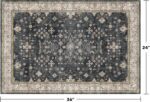 Black Washable Entry Rug, 2x3 Small Rugs for Entryway Kitchen Bathroom Door Mat Indoor Entrance, Non Slip Rubber Backing, Stain & Fade Resistant, Ashen Charcoal Floral Decor - Image 3