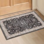 Black Washable Entry Rug, 2x3 Small Rugs for Entryway Kitchen Bathroom Door Mat Indoor Entrance, Non Slip Rubber Backing, Stain & Fade Resistant, Ashen Charcoal Floral Decor - Image 9