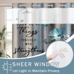 AZHM No Hooks Shower Curtain with Snap in Liner Rustic Teal Daisy Flower Inspirational Quotes Curtain for Bathroom Decor See Through Top Window Double Layers, 71x74 inches - Image 3