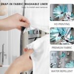 AZHM No Hooks Shower Curtain with Snap in Liner Rustic Teal Daisy Flower Inspirational Quotes Curtain for Bathroom Decor See Through Top Window Double Layers, 71x74 inches - Image 4