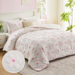 VIVILINEN Twin Comforter Set for Girls 2 Pieces Twin Size Pink Floral Bedding Set Cute Comforter with Tufted Daisies Flowers, Lightweight Bed Set for Kids Teen Girls Women - Image 3