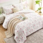 VIVILINEN Twin Comforter Set for Girls 2 Pieces Twin Size Pink Floral Bedding Set Cute Comforter with Tufted Daisies Flowers, Lightweight Bed Set for Kids Teen Girls Women - Image 7