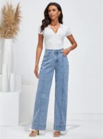 luvamia Wide Leg Jeans for Women Trendy High Waist Straight Leg Baggy Jeans Stretchy Denim Pants Trouser Jeans - Image 8
