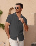 COOFANDY Men's Short Sleeve Button Down Shirt Casual Summer Beach Untucked Vacation Textured Shirts with Pocket - Image 3