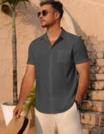 COOFANDY Men's Short Sleeve Button Down Shirt Casual Summer Beach Untucked Vacation Textured Shirts with Pocket - Image 4