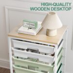 Storage Cart with 8 Drawers, Utility Cart with White Drawers and Wooden Tabletop, Craft Cart, Teacher Organization for Classroom, Storage Furniture, Office Organization, Green - Image 6