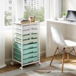 Storage Cart with 8 Drawers, Utility Cart with White Drawers and Wooden Tabletop, Craft Cart, Teacher Organization for Classroom, Storage Furniture, Office Organization, Green - Image 8