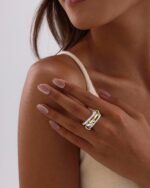 Interlocked Stackable Rings for Women, 14K Gold Plated Mixed Metal Ring Stack, Trendy Cubic Zirconia Connected Bands Two Toned Ring for Women - Image 3