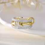 Interlocked Stackable Rings for Women, 14K Gold Plated Mixed Metal Ring Stack, Trendy Cubic Zirconia Connected Bands Two Toned Ring for Women - Image 5
