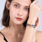 Sonateomber Colorful Tila Flat Beads Stretch Bracelets for Women, Trendy Unique Handmade Stackable Rainbow Mixed Colorful Square Beaded Link Bracelet Summer Jewelry Gift - Image 3