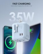 EPICKA 35W Universal Travel Adapter with 2 AC Outlet, European Travel Plug Adapter with PD Fast Charging, 6-Port (2 AC/2 USB-C/3 USB-A) International Power Adapter - Travel Essentials (TA-205, Blue) - Image 4