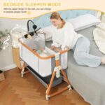 3 in 1 Bassinet,Baby Bassinets Bedside Sleeper with Musical Toy,Adjustable Height Bedside Bassinet for Baby with Wheels and Storage Basket,4-Sided Mesh Bedside Crib for Newborn 0-6 Months (Grey) - Image 3